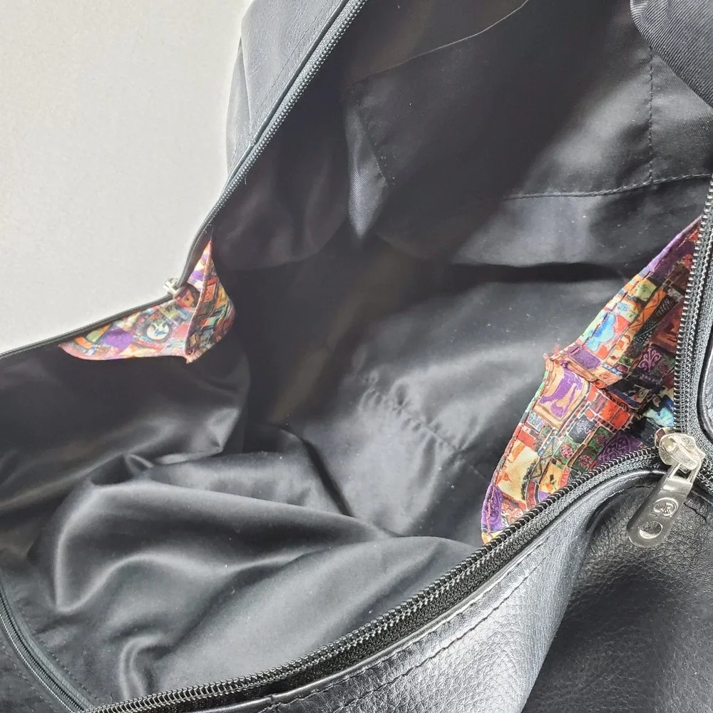 Robert Graham Duffel Bag Black Leather Pebbled Weekender Travel Luggage Bag